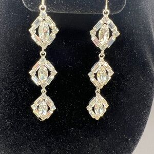 Elegant Silver Tone Rhinestone Drop Dangle Earrings-Vintage Style-2.5” Drop